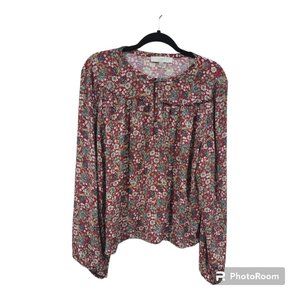 LOFT Red Floral Long Sleeve Blouse Size XXL